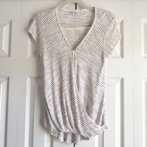 Maeve Anthropologie Striped Surplice Wrap Top Medium Short Sleeve Stretch